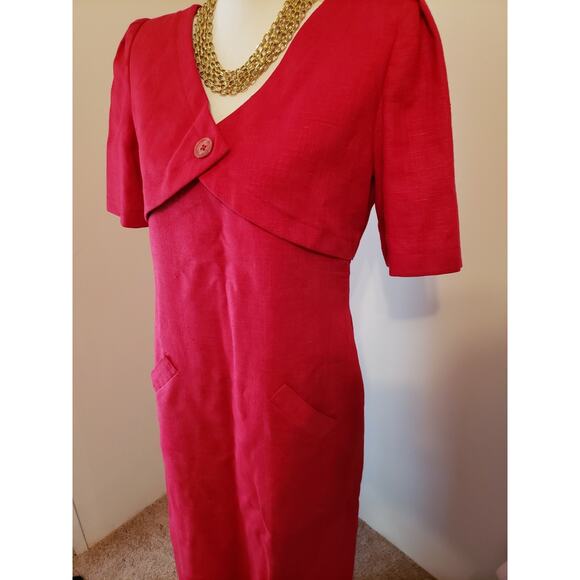 WILLIAM PEARSON Vintage Red Linen Lined Short Sleeve Sheath Dress Size 8/10 - Picture 5 of 10